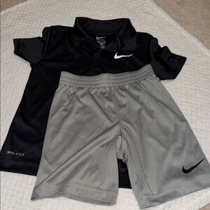 Nike Black and Gray Dri-FIT Polo and Shorts Set